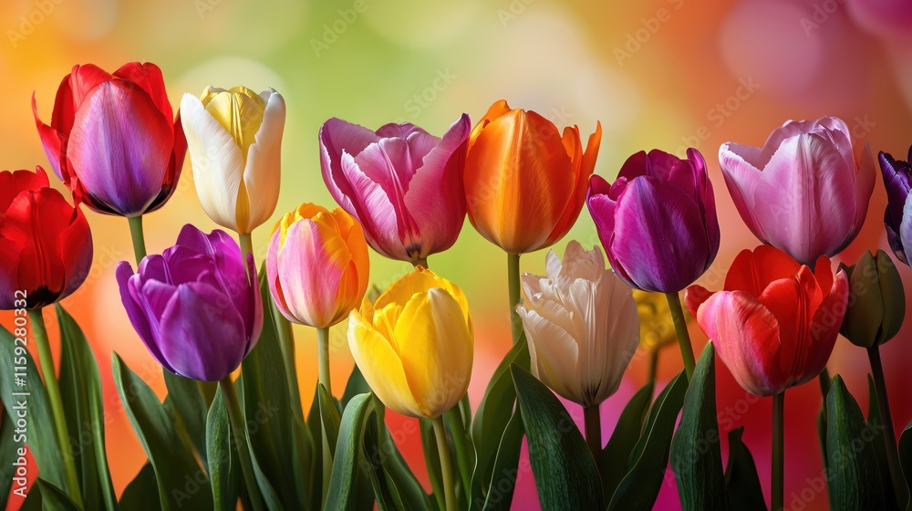 Vibrant Tulip Flowers in Full Bloom Against a Bright Colorful Background Vibrant Tulip Flowers in Full Bloom Against a Bright Colorful Background