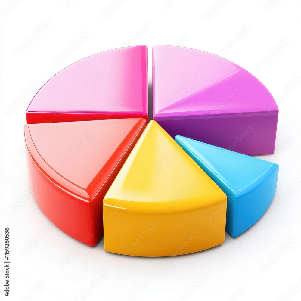 Obraz premium Colorful 3D pie chart segments symbolizing data representation and analysis.