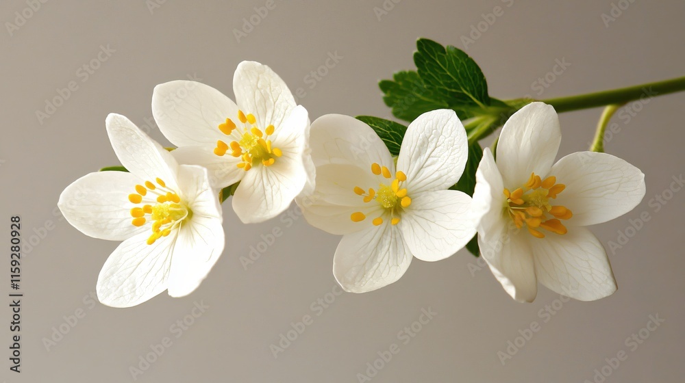 Obraz premium Delicate White Flowers with Yellow Stamen Against a Subtle Background