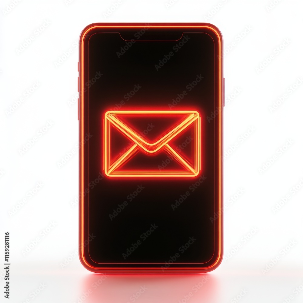 A glowing red smartphone displaying a neon email icon, symbolizing digital communication. A glowing red smartphone displaying a neon email icon, symbolizing digital communication.