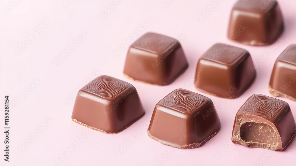 Minimal chocolates idea. Delicious chocolate candies arranged on a pink background, showcasing their rich textures. Minimal chocolates idea. Delicious chocolate candies arranged on a pink background, showcasing their rich textures.