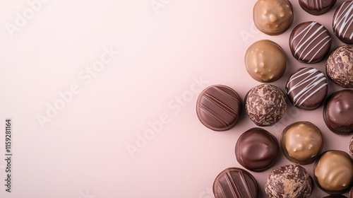 Wallpaper Mural Minimal chocolates idea. Delicious assorted chocolates in various flavors arranged on a soft pastel background. Torontodigital.ca