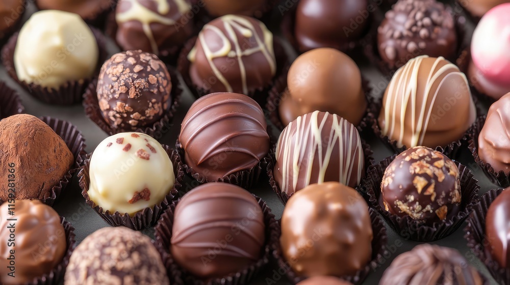 Minimal chocolates concept. An assortment of delicious handmade chocolates arranged neatly. Minimal chocolates concept. An assortment of delicious handmade chocolates arranged neatly.