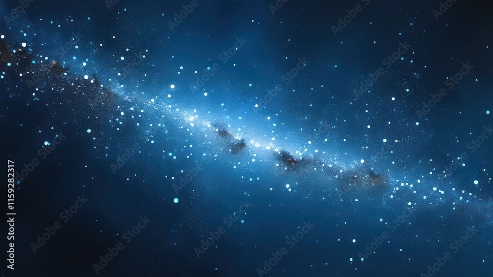 Naklejka premium Vibrant galaxy with shimmering stars and ethereal blue backdrop, evoking wonder and curiosity about the cosmos and its vast mysteries