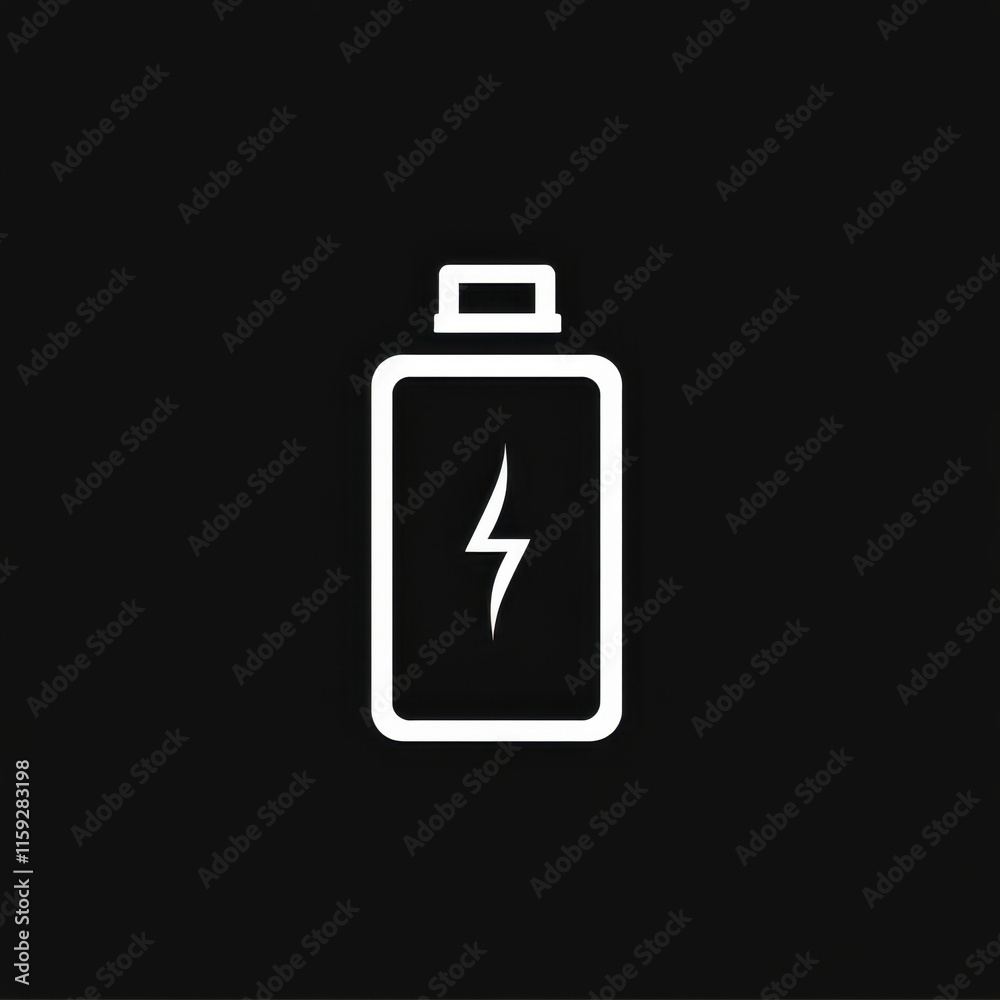 A minimalistic battery icon on a black background, symbolizing power and energy. A minimalistic battery icon on a black background, symbolizing power and energy.
