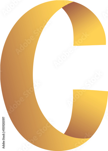 C Letter Logo. Calligraphic style. Golden. photo