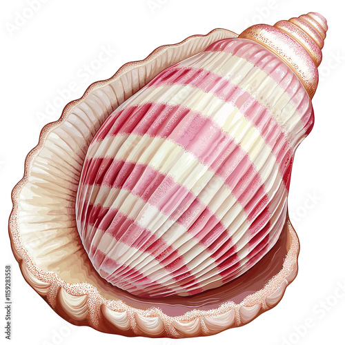 Pink volutidae seashell showing its beautiful spiral pattern on transparent b...