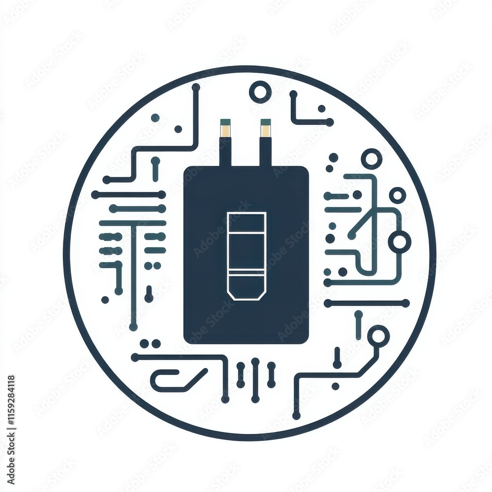 A sleek black battery surrounded by intricate circuit patterns, symbolizing energy technology. A sleek black battery surrounded by intricate circuit patterns, symbolizing energy technology.