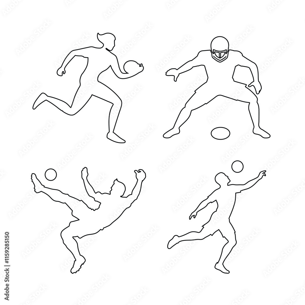 Fototapeta premium Set of football vector line art design