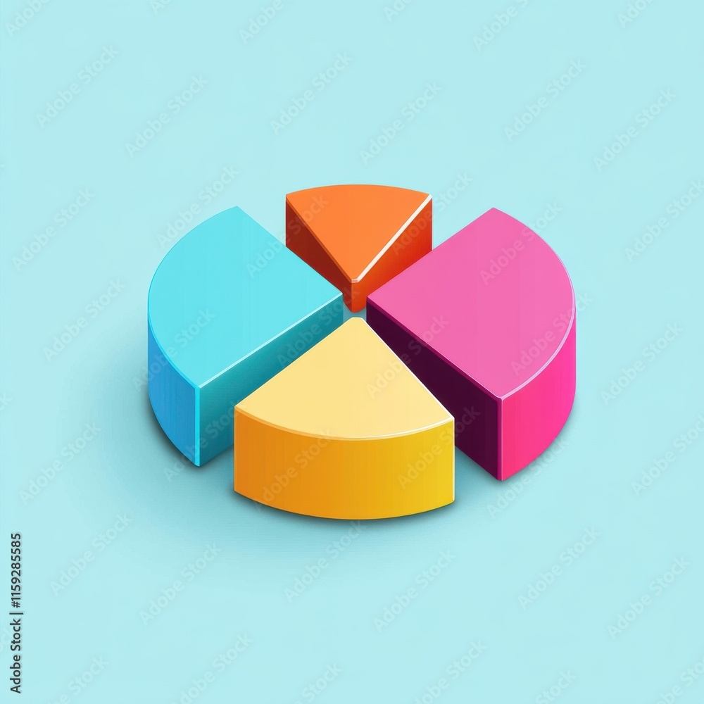 Obraz premium Colorful 3D pie chart in vibrant hues, depicting data representation and analytics.