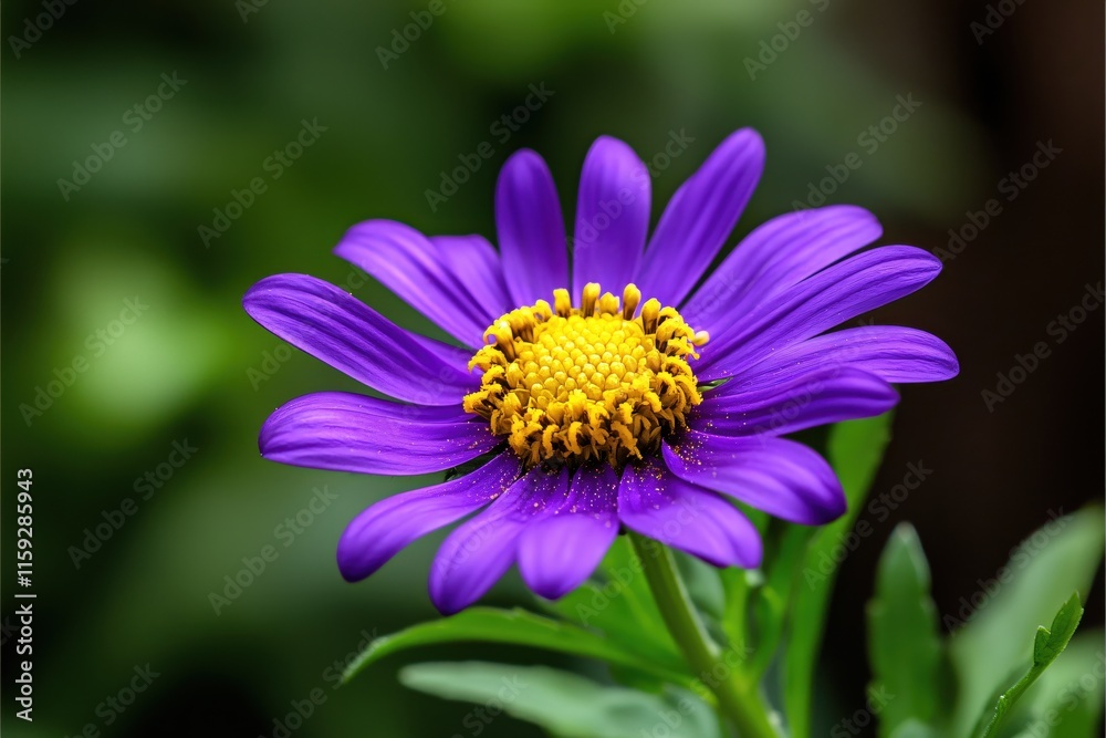 Vibrant Close-Up of a Purple Flower with Yellow Center Against a Soft Green Background Vibrant Close-Up of a Purple Flower with Yellow Center Against a Soft Green Background