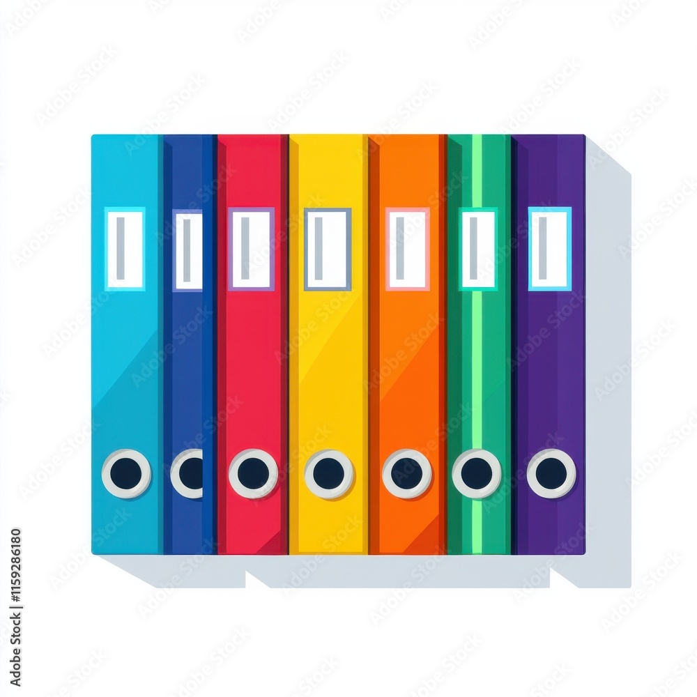 Colorful binders arranged in a row, showcasing a vibrant spectrum of hues. Colorful binders arranged in a row, showcasing a vibrant spectrum of hues.