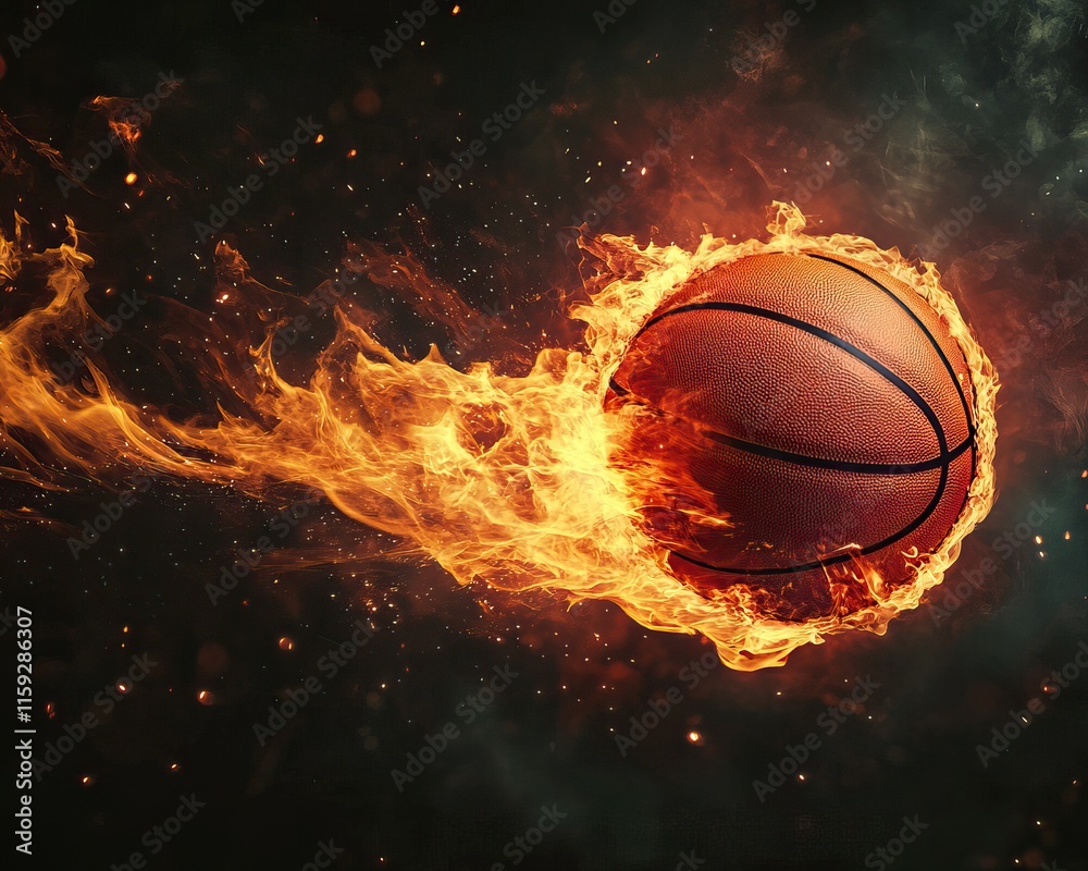 A fiery basketball flying through space with cinematic lighting, Background, and Wallpaper AI generated image A fiery basketball flying through space with cinematic lighting, Background, and Wallpaper AI generated image