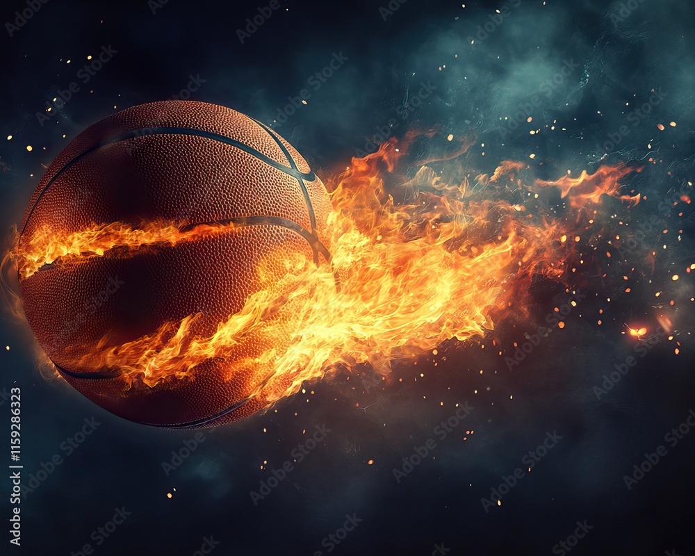 A fiery basketball flying through space with cinematic lighting, Background, and Wallpaper AI generated image A fiery basketball flying through space with cinematic lighting, Background, and Wallpaper AI generated image