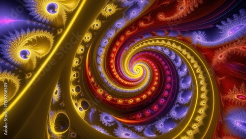 Vibrant abstract fractal art featuring spiraling patterns in vivid colors, creating a mesmerizing and hypnotic visual effect photo