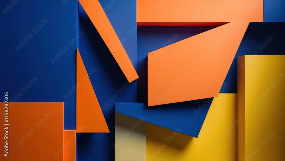 Vibrant abstract composition featuring geometric shapes in orange, blue, and yellow, ideal for modern design projects and creative backgrounds Vibrant abstract composition featuring geometric shapes in orange, blue, and yellow, ideal for modern design projects and creative backgrounds