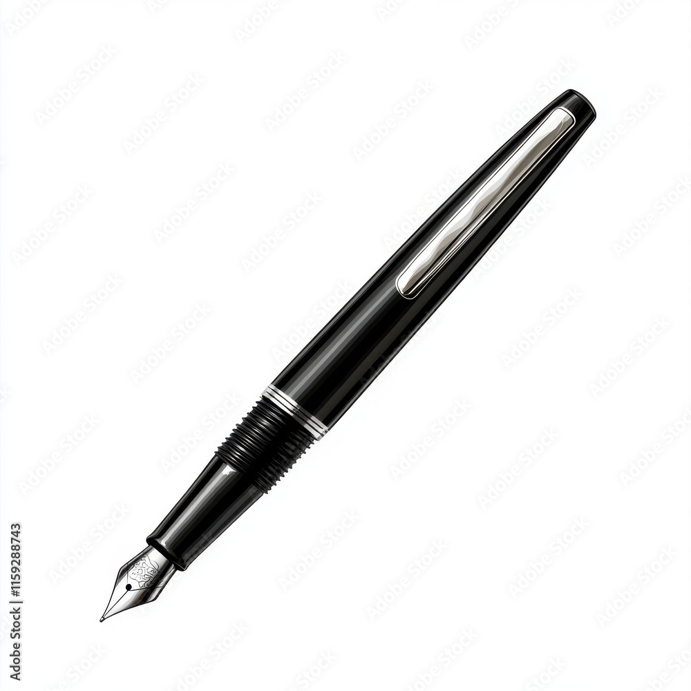 Elegant black fountain pen with a polished nib, perfect for writing or calligraphy. Elegant black fountain pen with a polished nib, perfect for writing or calligraphy.