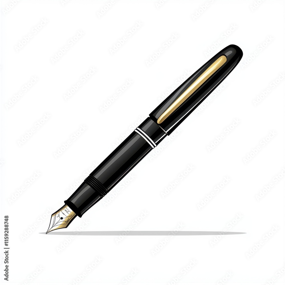 Elegant black fountain pen with a gold nib, symbolizing sophistication and creativity. Elegant black fountain pen with a gold nib, symbolizing sophistication and creativity.