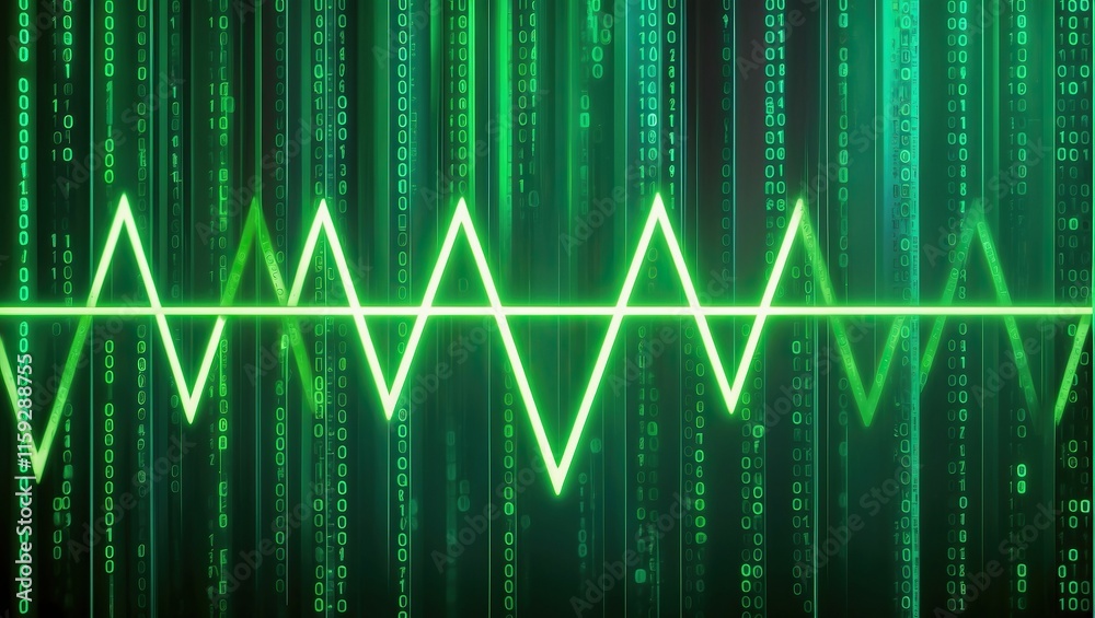Fototapeta premium Digital green waveform visualization representing technology, data analysis, and electronic signals in a futuristic style