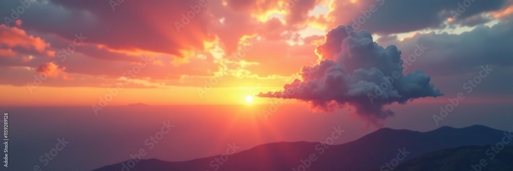 A lone cloud casts shadows on the horizon at sunset, soft focus, abstract background A lone cloud casts shadows on the horizon at sunset, soft focus, abstract background