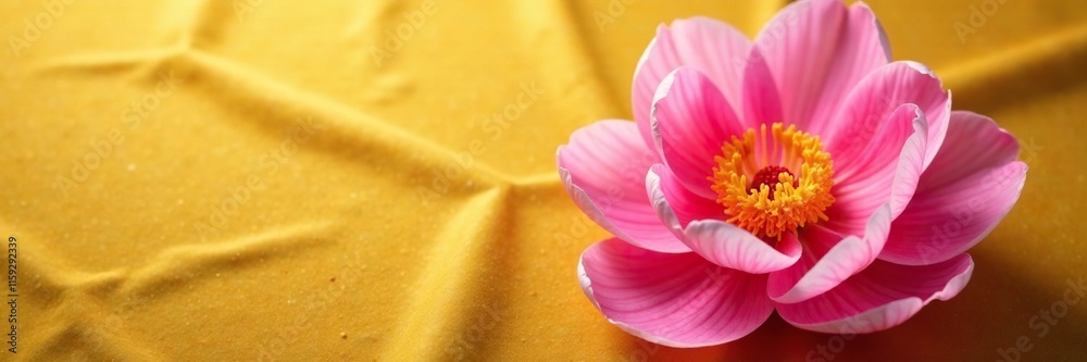 Delicate peony petals on golden velvet texture, gold background, petals Delicate peony petals on golden velvet texture, gold background, petals