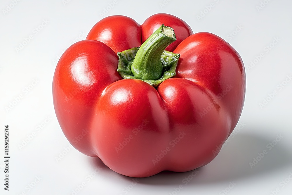 single bell pepper in bright red isolated against pure white background