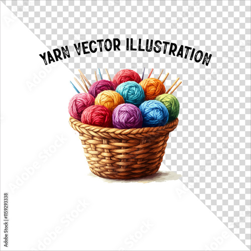 A clipart of knitting needles and yarn with basket. Skein of yarn with knitting needles