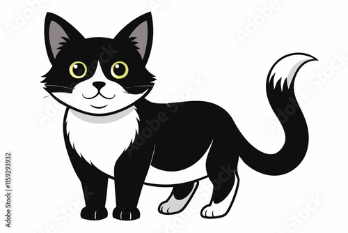 Black and White Cat Vector Illustration on White Background
