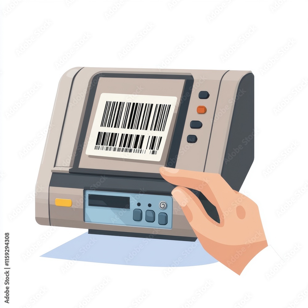 Fototapeta premium A hand interacts with a barcode printer, showcasing its modern design and functionality.