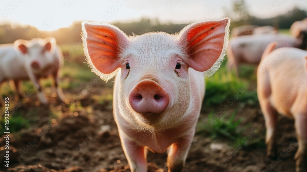 Pig in Soft Natural Light on Farm Field Pig in Soft Natural Light on Farm Field