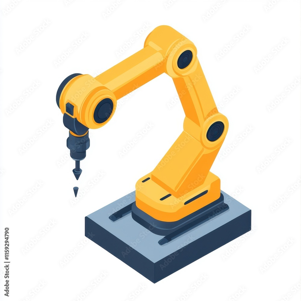 A vibrant yellow robotic arm designed for precision tasks in manufacturing and automation. A vibrant yellow robotic arm designed for precision tasks in manufacturing and automation.
