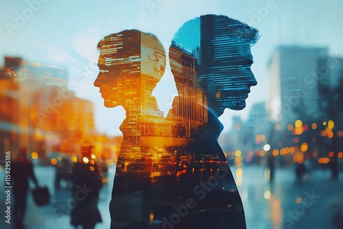 Two City Profiles Overlap Abstract Urban Future