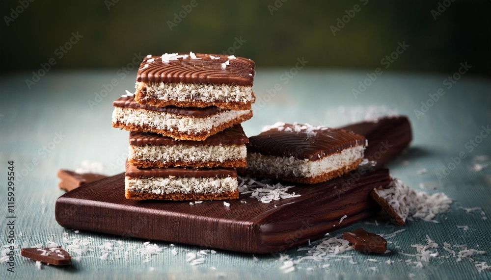 Delicious wafer cookies coated with smooth chocolate, beautifully arranged on a white background, showcasing the delightful layers of chocolate on each wafer cookie for an enticing treat. Delicious wafer cookies coated with smooth chocolate, beautifully arranged on a white background, showcasing the delightful layers of chocolate on each wafer cookie for an enticing treat.