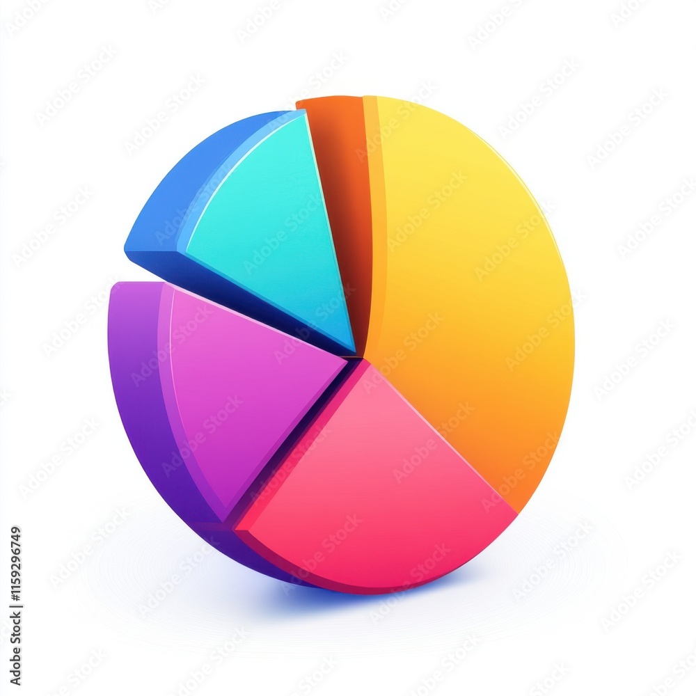 Fototapeta premium A vibrant 3D pie chart showcasing colorful segments representing data distribution.
