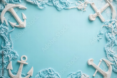 Nautical map background featuring anchors and rope in a decorative layout with ample copy space for text. Generative AI photo