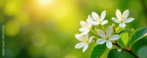 Jasmine flowers unfurl like tiny white lanterns in the warm sunlight of a summer morning, natural beauty, nature, blooming plants photo