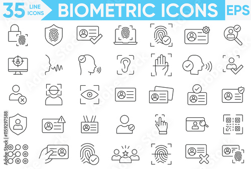 Biometric Line icon set.color icons. login, logout, password, key, lock, identification system, cyber security, privacy.Vector and illustrator set.