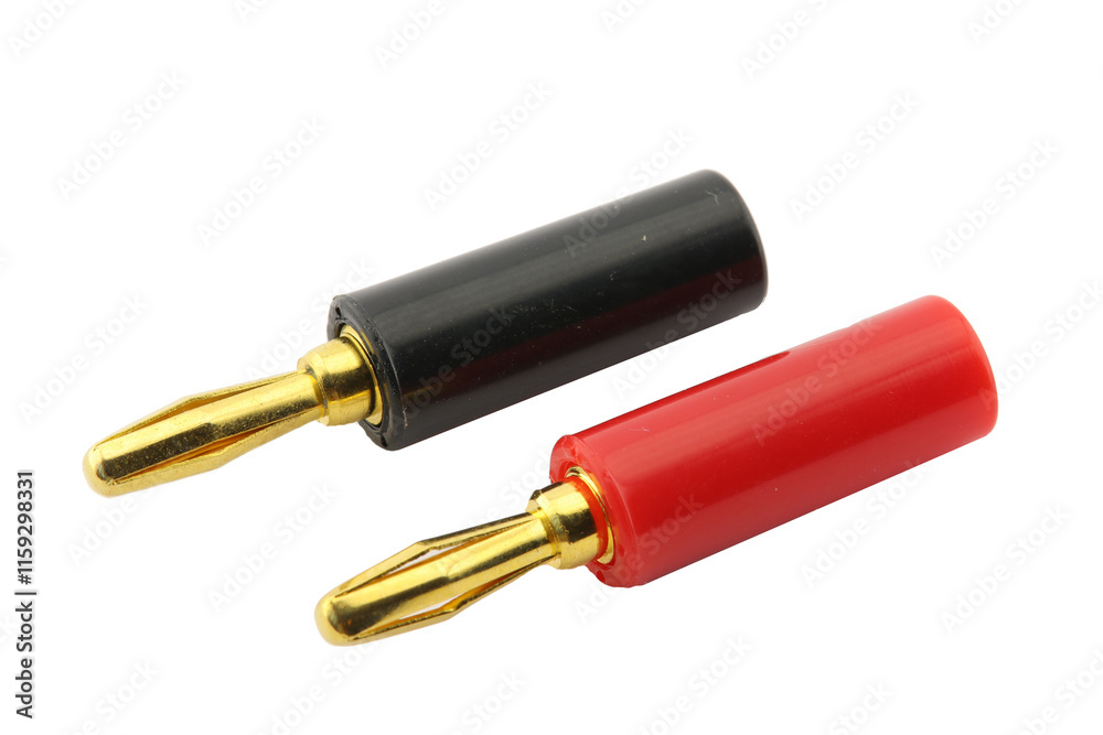 Banana connector for connecting the speaker system to an audio amplifier. Soft focus.Transparent background in png. Banana connector for connecting the speaker system to an audio amplifier. Soft focus.Transparent background in png.
