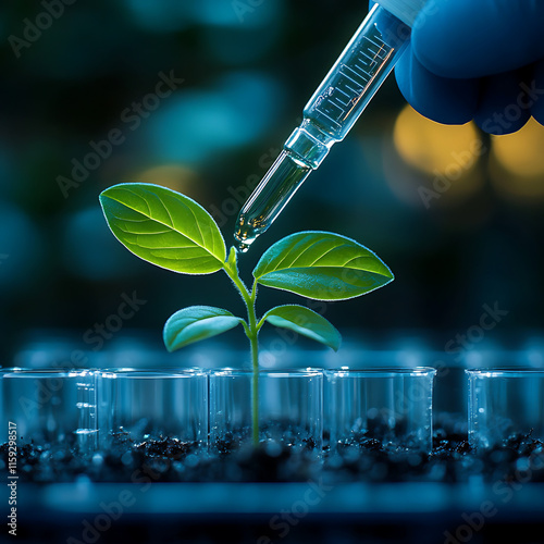 Innovative Scientific Breakthrough in Plant Research: Microscopic Close-Up of Dropper Infusing Nutrient Solution into Seedling Growth Environment