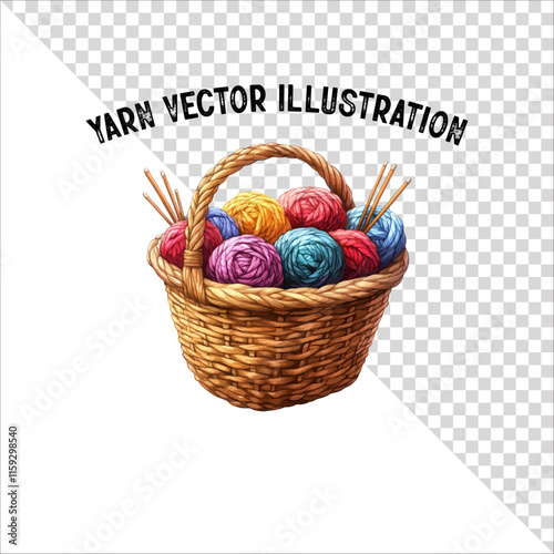 A clipart of knitting needles and yarn with basket. Skein of yarn with knitting needles