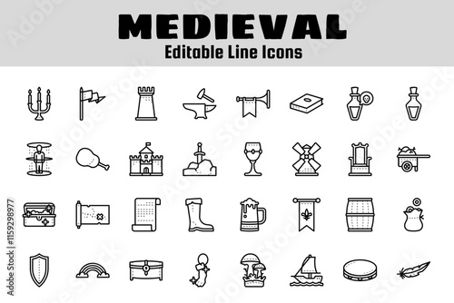 medieval outline icon set