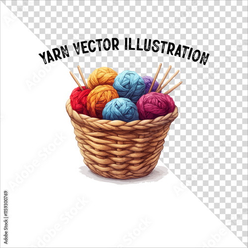 A clipart of knitting needles and yarn with basket. Skein of yarn with knitting needles