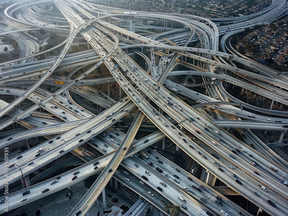 Complex highway interchange with traffic at dusk. Complex highway interchange with traffic at dusk.