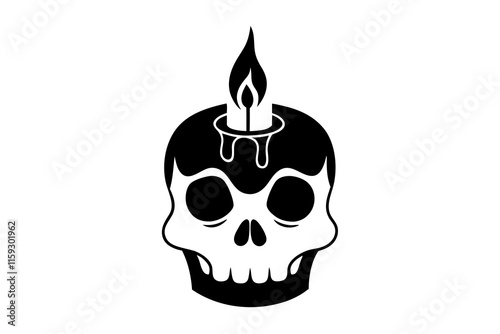 Halloween Skull Candle Vector Illustration on White Background