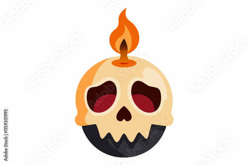 Halloween Skull Candle Vector Illustration on White Background