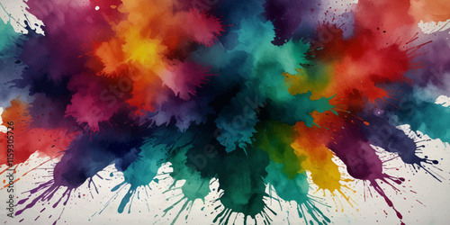 Vector abstract colorful rainbow holi paint and colorful cloud smoke powder explosion isolated on transparent wide panorama background.