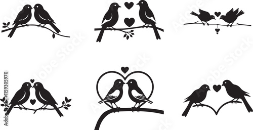 Valentine day Love Birds bundle vector silhouette illustration 