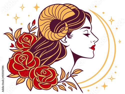 woman with flowers, Aries