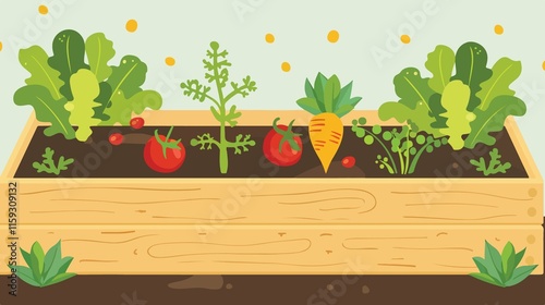Raised Garden Bed Vector Illustration - Flat Vec