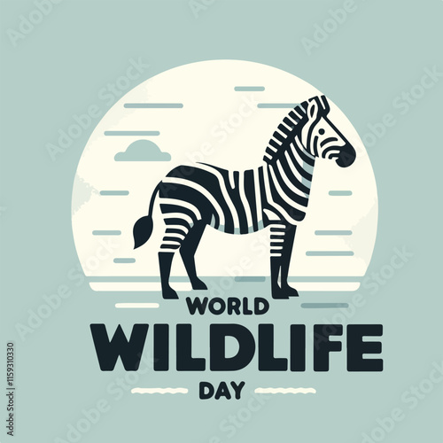 Poster design for World Wildlife Day featuring a majestic zebra, perfect for conservation events promotions, educational materials, and environmental campaigns.